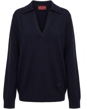 Gucci Polo-Neck Logo Top - Blue