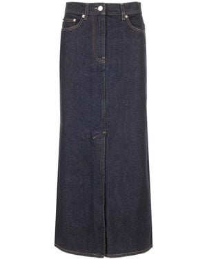 Loulou de Saison Rona Midi Denim Skirt - Blue