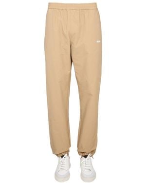 MSGM Logo Detailed Elasticated-Waist Trousers - Natural