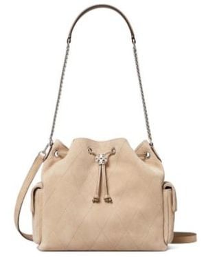 Tory Burch Charlie Quilted Suede Drawstring Shoulder Bag - Natural