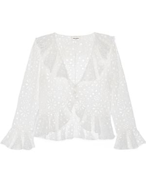 Saint Laurent Cut-Out Long-Sleeved Blouse - White