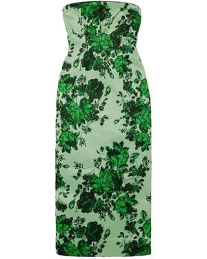 Emilia Wickstead Adalina Strapless Floral-Print Taffeta-Faille Midi Dress - Green