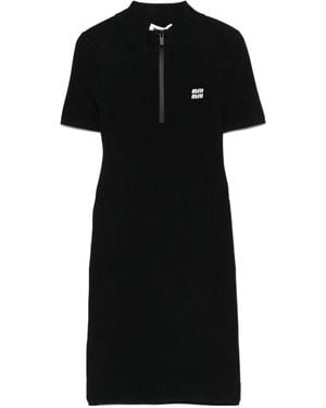 Miu Miu Midweight Knit Ribbed Mini Dress - Black