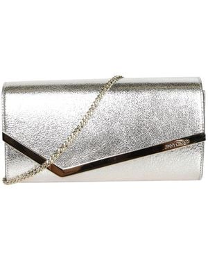 Jimmy Choo Emmie Metallic-Effect Chain-Strap Clutch Bag - White