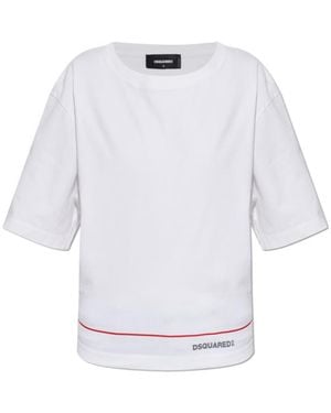 DSquared² Logo Printed Striped Crewneck T-Shirt - White