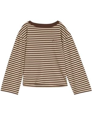 BOSS Cream Striped Boat Neck Long Sleeve Top - Natural