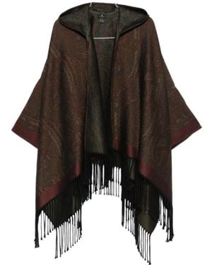 Etro Paisley-Print Hooded Poncho - Black