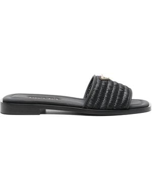 Prada Logo Plaque Square Toe Sandals - Black