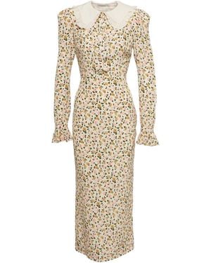 Alessandra Rich Floral Silk Midi Dress - Natural