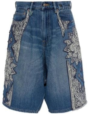 R13 Denim Shorts With Belt Loops - Blue