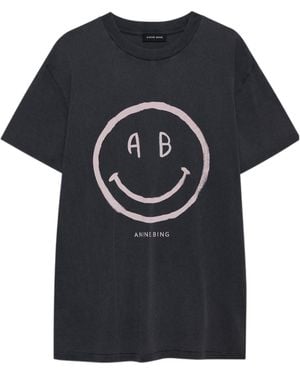 Anine Bing Patterned Crew Neck Short Sleeve T-Shirt - Black