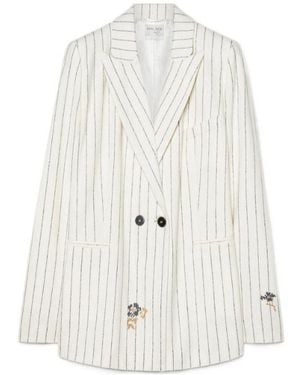 forte_forte Pinstriped Embroidered Jacket - White