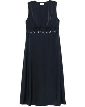 P.A.R.O.S.H. Lace V-Neck Midi Dress - Blue