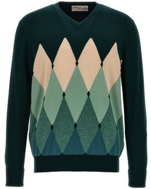 Ballantyne Diamond Pattern V-Neck Sweater - Green