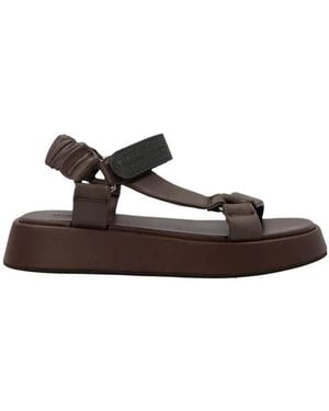 Brunello Cucinelli 'Monile' Logo Sandals - Brown