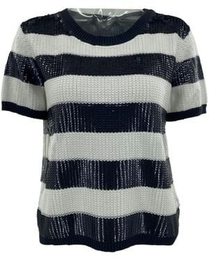 Armani Jeans Striped Short-Sleeved Jumper - Blue