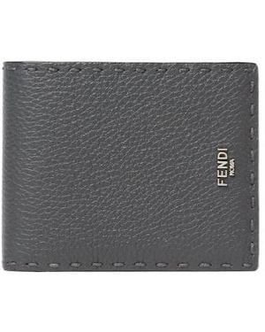 Fendi Selleria Wallet Asphalt And Selleria Bi-Fold Wallet With 132 Hand-Sewn Stitches - Gray
