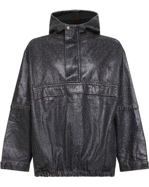 PDF CHANNEL Pdf Oversized Hooded Printed Coat - Black