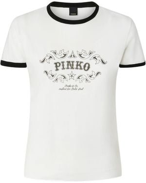 Pinko Contrast Trim Logo T-Shirt - White