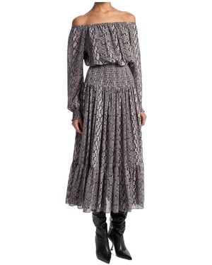 Michael Kors Boat-Neck Smocked Maxi Dress - Grey