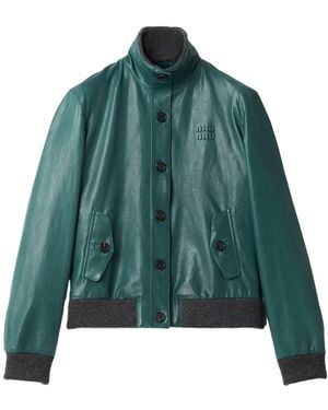 Miu Miu Long-Sleeved Leather Jacket - Green