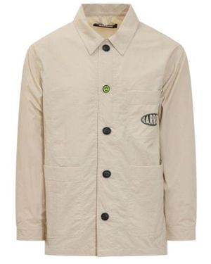 Barrow Logo Printed Button-Up Shirt Jacket - Natural