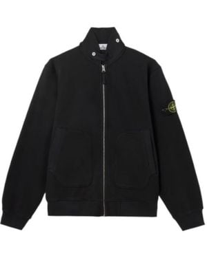 Stone Island Logo Patch Zip-Up Track Jacket - Black