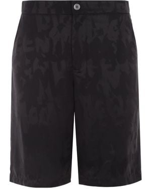 McQueen Logo Patterned Satin Shorts - Black