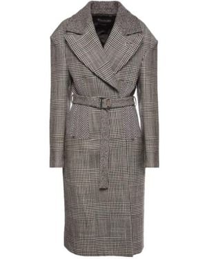 Tom Ford Prince Of Wales Wool Belted Midi Coat - Grey