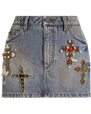 Dolce & Gabbana Denim Miniskirt With Embroidery - Grey