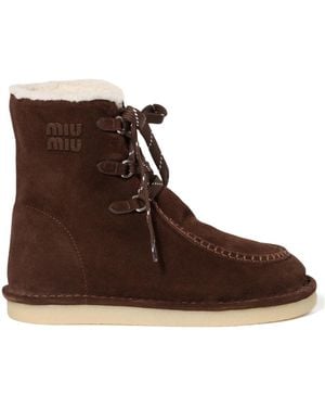 Miu Miu Suede Booties - Brown