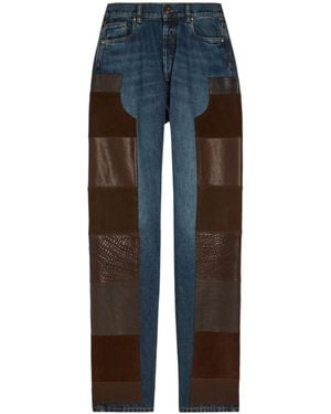 Versace Leather And Suede Patchwork Straight-Leg Jeans - Blue