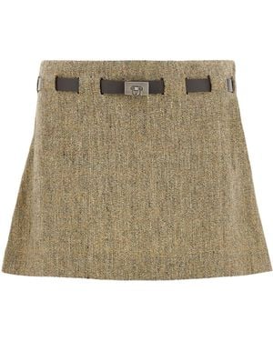Ferragamo Mini Skirt With Gancini Belt - Natural
