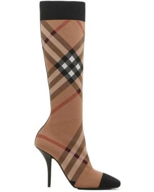 Burberry Knitted Check Sock Boots - Brown