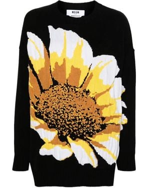 MSGM Floral-Intarsia-Knit Sweater - Black