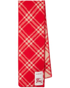Burberry Check Wool Scarf - Red