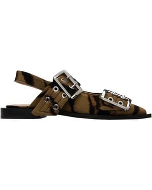 Ganni Buckle-Detail Zebra-Print Mules - Brown