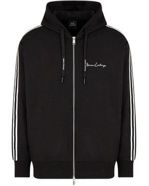 ARMANI EXCHANGE Zipper Cardigan Hooded Retro Sporty Sweatshirt - Black