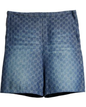 Gucci Gg Chambray Cotton Denim Shorts - Blue