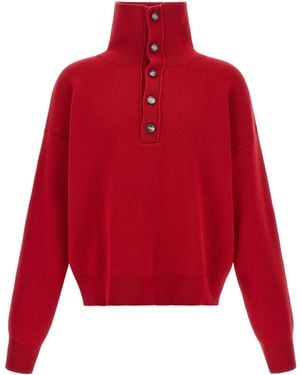 Ami Paris Ami High Buttoned Collar Jumper - Red