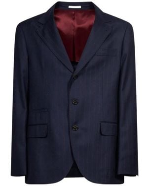 Brunello Cucinelli Pinstriped Single-Breasted Blazer - Blue