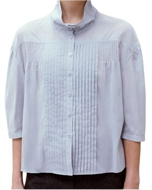 Low Classic Pintuck High-Neck Blouse - Blue