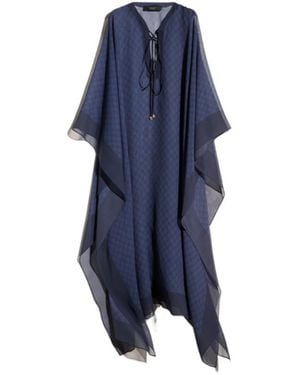 Gucci Gg Silk Georgette Cape Dress - Blue