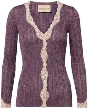 Valentino Lace-Trimmed Cardigan - Purple