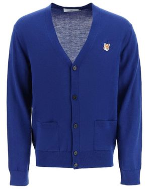 Maison Kitsuné Maison Kitsuné Chillax Fox-Patch V-Neck Cardigan - Blue