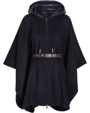 Moncler Hooded Belted Wool-Blend Cape Coat - Blue
