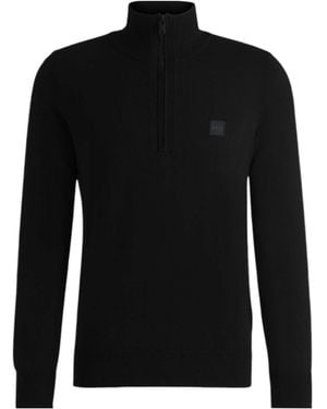 BOSS Logo-Patch Zip-Neck Jumper - Green