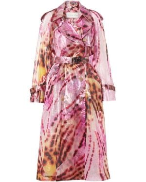 Dries Van Noten Printed Double-Breasted Trench Coat - Red