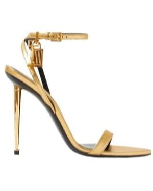 Tom Ford Padlock-Style Metallic Leather High-Heeled Sandals