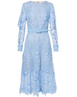 Oscar de la Renta Floral Lace Cocktail Dress - Blue